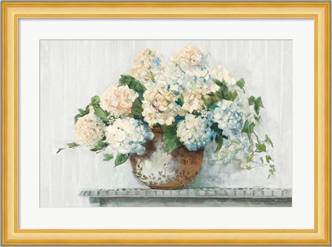 Framed White Hydrangea Cottage Print