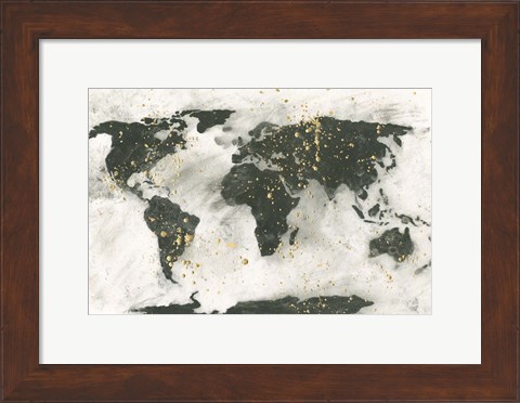 Framed World Map Gold Speckle Print