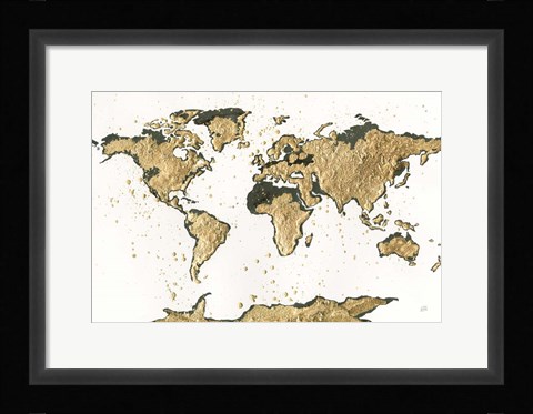 Framed World Map Gold Leaf Print