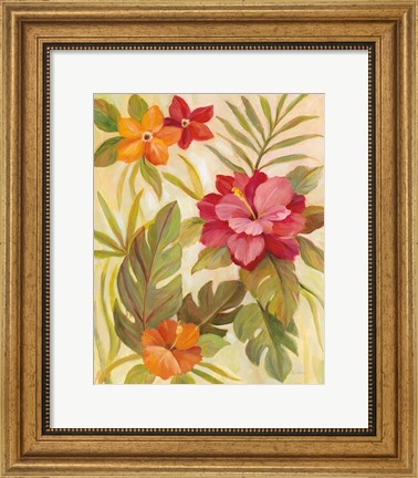 Framed Coral Tropical Floral II Print