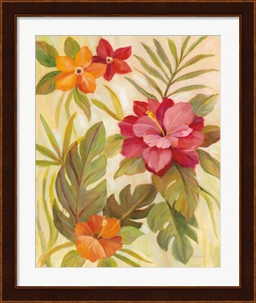 Framed Coral Tropical Floral II Print