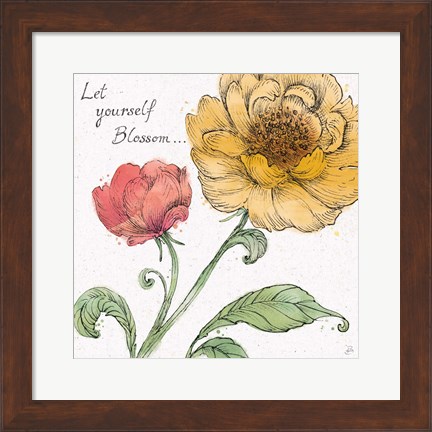 Framed Blossom Sketches III Words Color Print