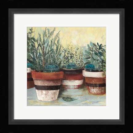 Framed Potted Herbs II Stripes Crop Print