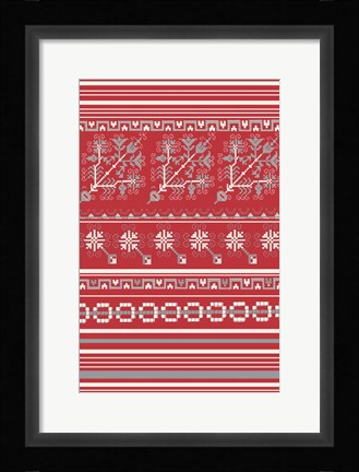 Framed Nordic Cross Stitch Red Print