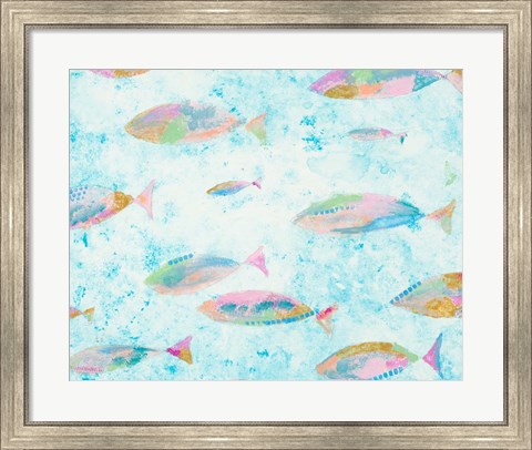 Framed Aqua Blue Fishy Print
