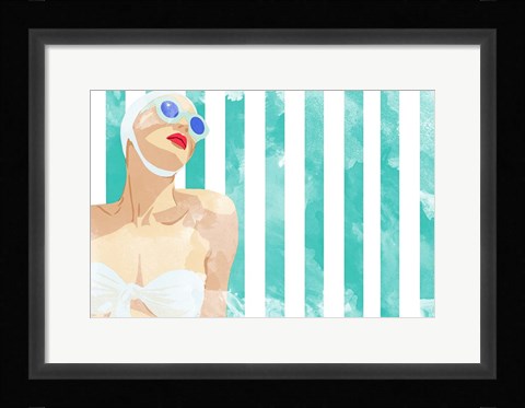 Framed Bathing Beauty on Teal Towel Print