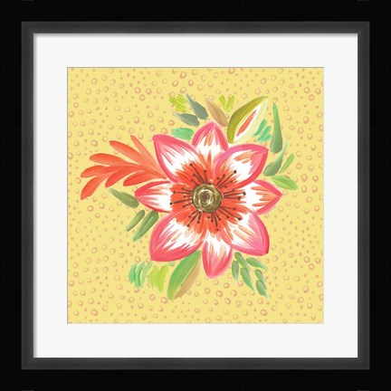 Framed Bright Flower on Dots Print