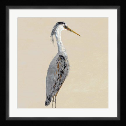 Framed Heron on Tan I Print