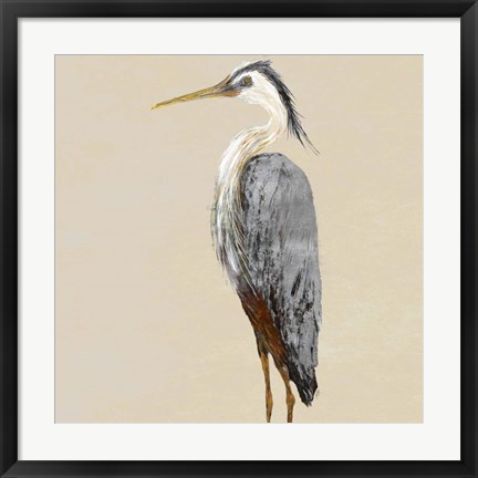 Framed Heron on Tan II Print