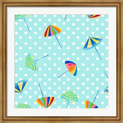 Framed Beach Umbrellas on Dots Print