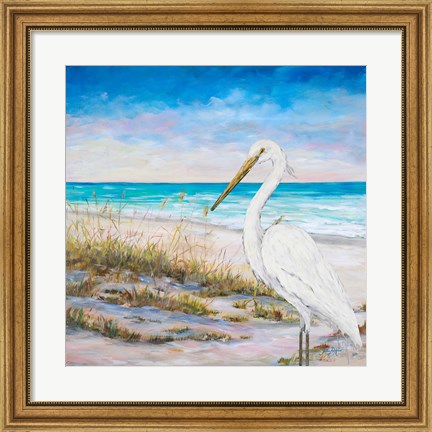 Framed Egret on the Beach Print