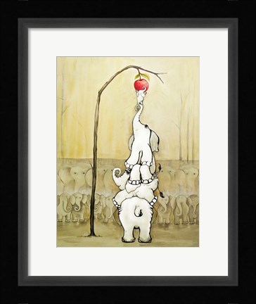 Framed Whimsical Elephants with Red Apple Print