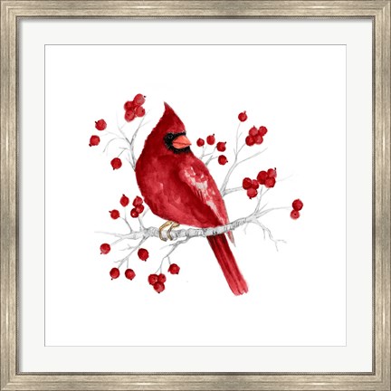 Framed Winter Cardinal in Red I Print