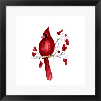 Framed Winter Cardinal in Red II Print