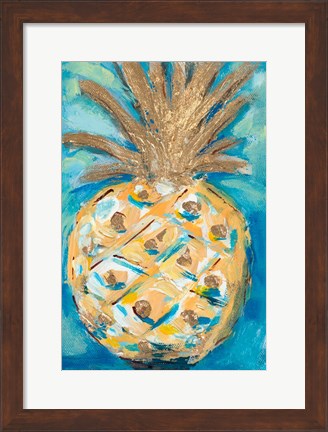 Framed Blue Gold Pineapple Print