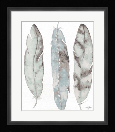 Framed Three Blue Feathers Print