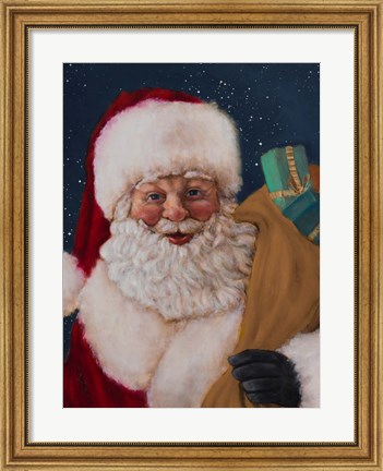 Framed Jolly Saint Nick with Starry Night Print