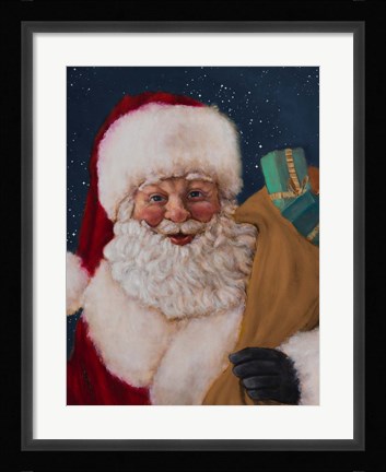 Framed Jolly Saint Nick with Starry Night Print