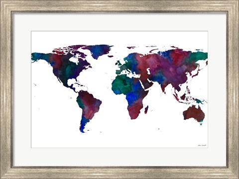 Framed World Map Watercolor Print