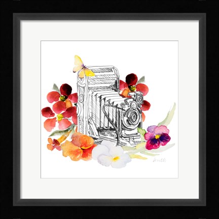 Framed Camera Sketch on Fall Floral I Print