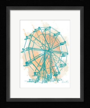 Framed Teal Ferris Wheel I Print