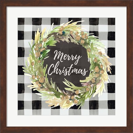 Framed Buffalo Plaid Christmas Wreath Print