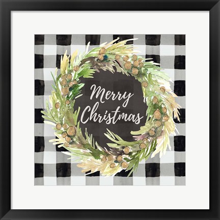 Framed Buffalo Plaid Christmas Wreath Print