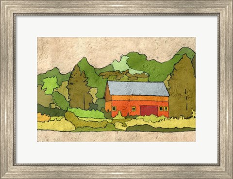 Framed Cabin in the Green Forest Print