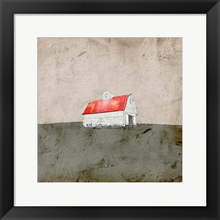 Framed Red and White Barn Print