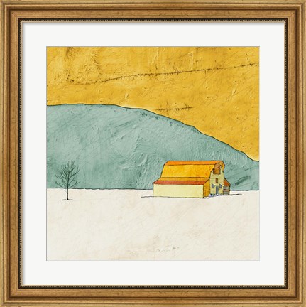 Framed Teal and Yellow Barn Print