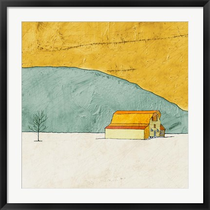 Framed Teal and Yellow Barn Print