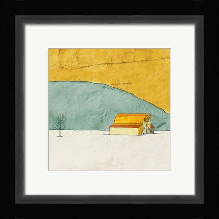 Framed Teal and Yellow Barn Print