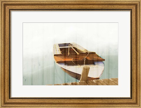 Framed Boat with Textured Wood Look II Print