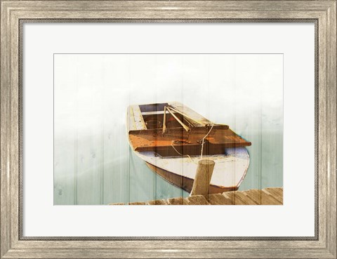 Framed Boat with Textured Wood Look II Print