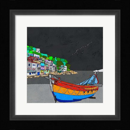 Framed Boat Ride along the Coast I Print