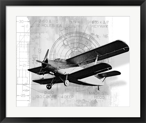 Framed Flight Plans BW II Print