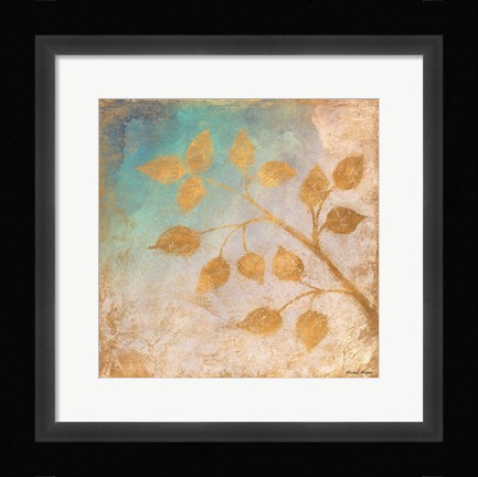 Framed Gold Leaves on Blues II Print