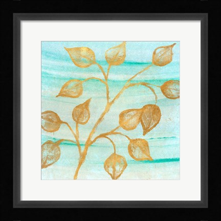 Framed Gold Moment of Nature on Teal I Print