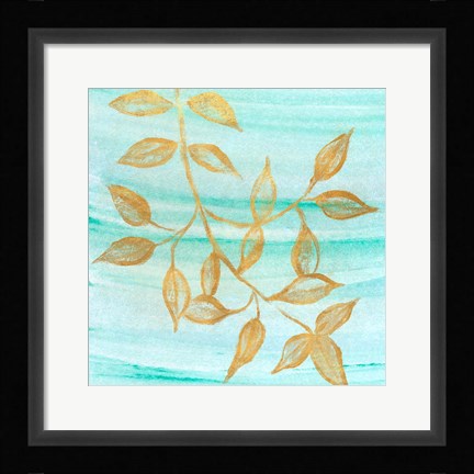 Framed Gold Moment of Nature on Teal II Print