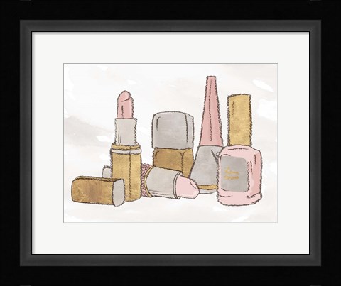 Framed Pink Pastel Makeup Set Print