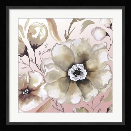 Framed Neutral Flowers on Pink I Print