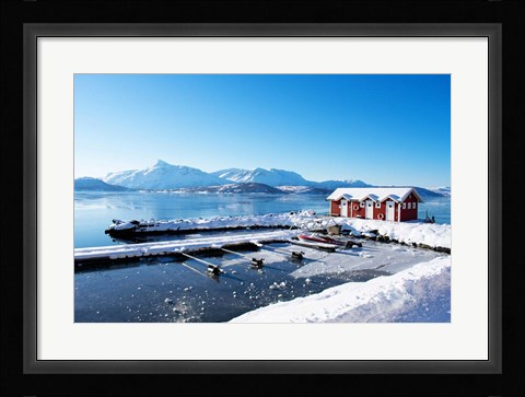 Framed Fishing Dock on the Fjord Print