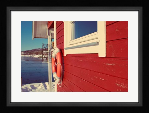 Framed Lake House in Winter Print