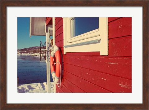 Framed Lake House in Winter Print