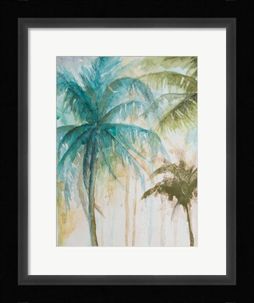 Framed Watercolor Palms in Blue I Print