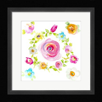Framed Rosy Floral Wreath Print