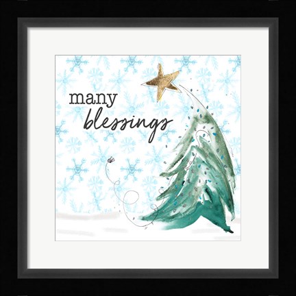 Framed Blue Whimsical Christmas III Print