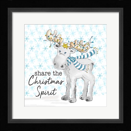 Framed Blue Whimsical Christmas II Print