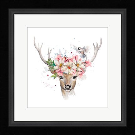 Framed Floral Woodland Deer Print
