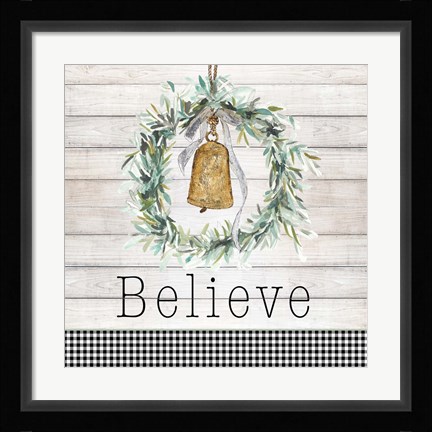 Framed Believe Bell Wreath Print